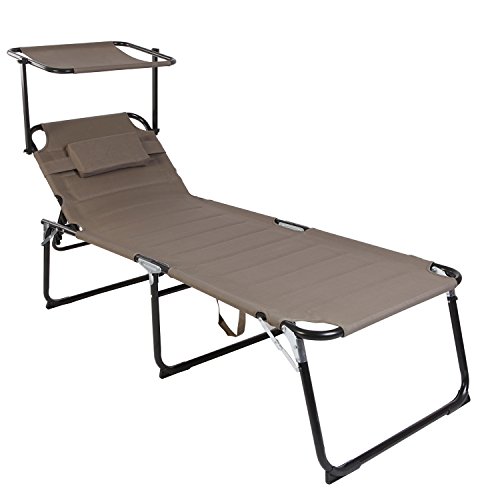 FineHome Klappbare XXL Gartenliege Sonnenliege Relaxliege Liege mit Kissen gepolstert Taupe Aluminium L200xB70xH45/95cm Belastbar bis 150kg von FineHome