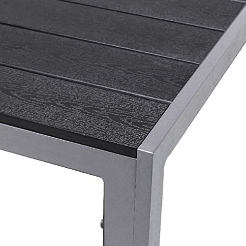 FineHome Schöner Aluminium Gartentisch Non Wood Esstisch Gartenmöbel Tisch Silber/Schwarz Holzimitat wetterfest 150x90x74cm von FineHome
