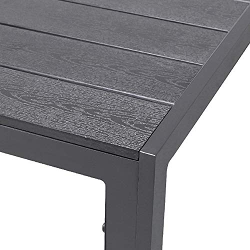 FineHome Schöner Aluminium Gartentisch anthrazit Esstisch Gartenmöbel Tisch Holzimitat wetterfest 160x90x74cm von FineHome