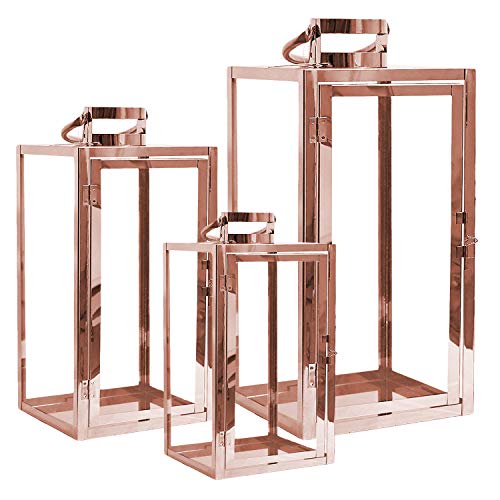 FineHome Schönes XXL 3er Set Gartenlaternen Set aus Edelstahl Windlicht Laterne Glas 30/40 / 53 cm Kupfer-farbig von FineHome