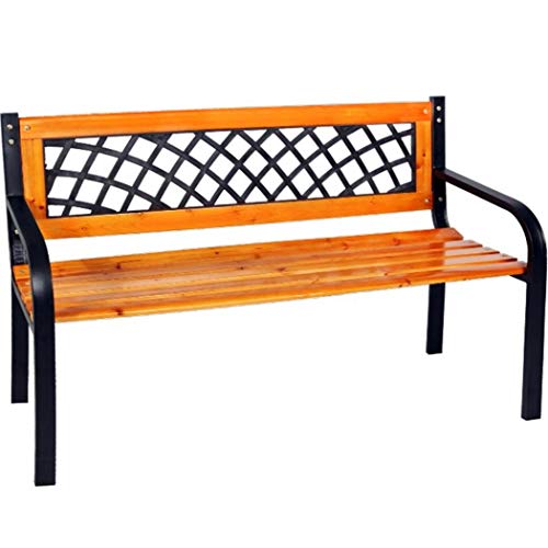 FineHome Stabile Parkbank aus Matall Holz und witterungsbeständigem Hartkunststoff Gartenbank 120 x 52 x 74 cm Sitzbank von FineHome