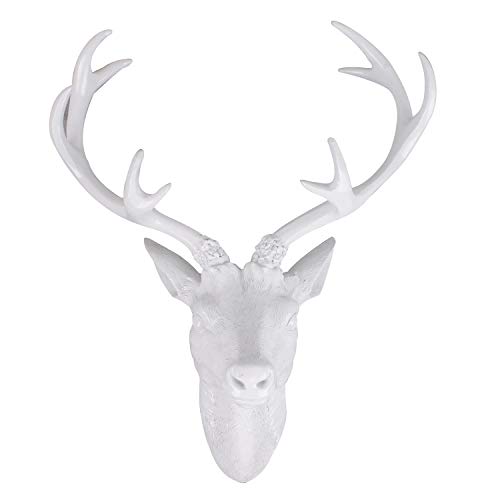 FineHome Tolles XXL Hirschgeweih Hirschkopf 10-Ender Geweih Weiß Optik 48x32x61cm Weiß Optik Figur Skulptur Wohndekoration von FineHome