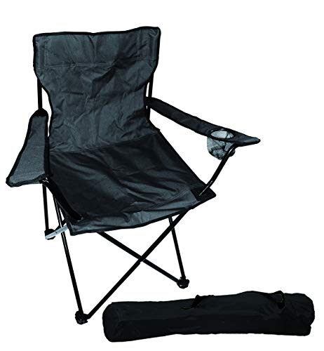 Praktischer Anglersessel Campingstuhl Faltstuhl Anglerstuhl Regiestuhl mit Getränkehalter und Tasche in Schwarz von FineHome
