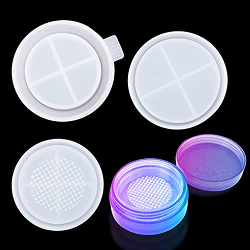 FineInno 10g Lose Puder Box Silikonform Kosmetikbehälter Resin Mold Leerer Döschen Gießform Rund Flaschen Epoxidharz Formen mit Deckel und Sieb für Reisen Hause (10g) von FineInno