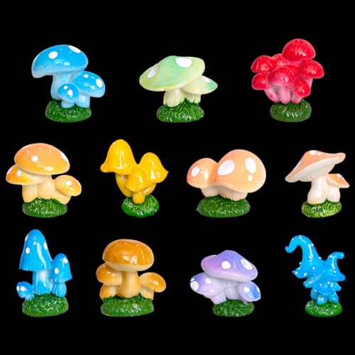 FineInno 11Stück Mini Pilze Harz Deko,Mini Mushroom Feengarten zubehör Kunstpilz Miniatur Figuren Landschafts für Puppenhäusern Blumentopf Rasen Hausgarten Ornament von FineInno