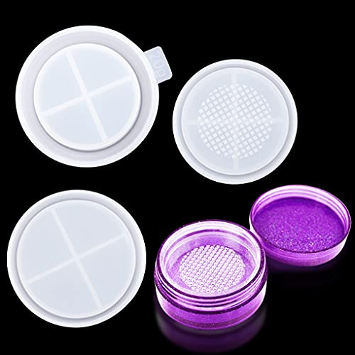 FineInno 20g Lose Puder Box Silikonform Kosmetikbehälter Resin Mold Leerer Döschen Gießform Rund Flaschen Epoxidharz Formen mit Deckel und Sieb für Reisen Hause von FineInno