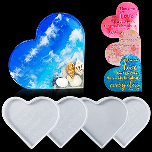 FineInno 4 Stück Herz Schild Silikonform Liebe Herzform Epoxidharz Formen Heart Resin Mold Gießform Harz Form von Fotorahmen Buchstützen Trauer Beerdigung Souvenir von FineInno