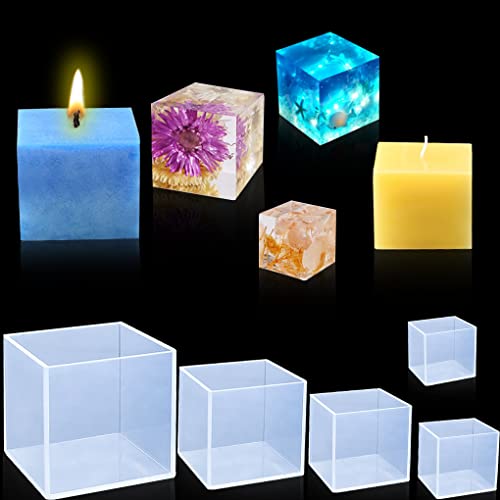 FineInno 5 Stück Würfel Silikonform Epoxidharz Cube Resin Mold 2,2/3,3/4,4/5,4/6,4cm Quadrat Gießform Harz Form Würfelform Gießharz Formen für Kerze Seife Schmuck von FineInno