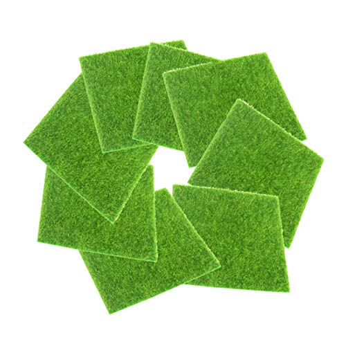 FineInno 8 Blätter Kunstrasen Rasenteppich Artificial Grass Rollrasen Synthetic Lawn Turf Carpet Moos Rasen Garten Landschaftsbau Bonsai Harz Dekoration 6x6inch (15x15cm) (6inch/15cm,8 Blätter) von FineInno
