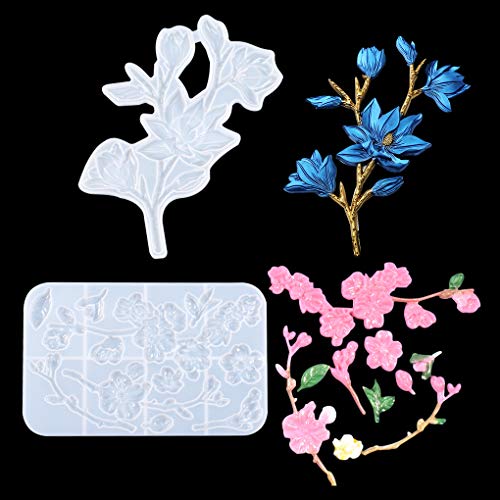 FineInno Pflaumenblüte Blumen Silikonform Tulpenmagnolie Gießform Harz Casting Formen Flower Tray Mold Epoxidharz Formen Schmuckherstellung Basteln (Blumen Silikonform) von FineInno