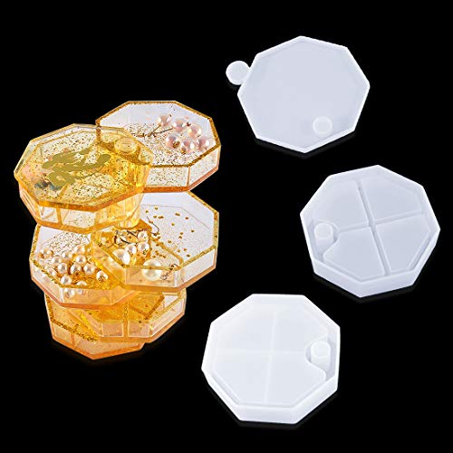 FineInno Silikonform Dose Schmuckaufbewahrung Epoxidharz Gießharz Set für Drehbar Schmuckdose Kristall Schmuckherstellung Octagon Resin Molds DIY Handwerk von FineInno