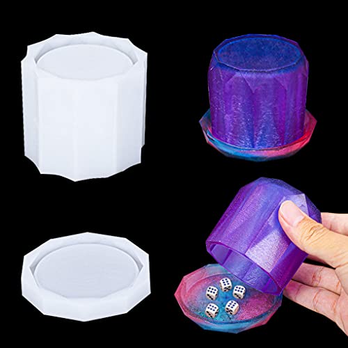 FineInno Würfelbecher Epoxidharz Formen Dice Cup Resin Mold Tasse Gießform Vorratsdosen Silikonformen Mit Deckel Set Kunstharz Formen für Harz von FineInno