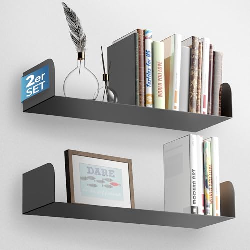 FineLane Wandregal - modernes Design - Bücherregal, Wandregal für Büro, Wohnzimmer, Küche & Bad - fixierbar ohne Bohren (Schwarz) von FineLane
