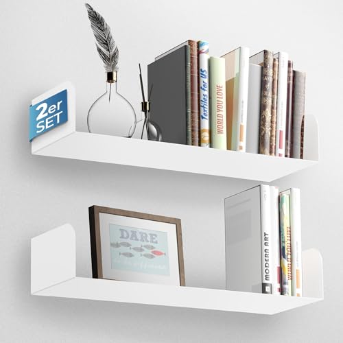 FineLane Wandregal - modernes Design - Bücherregal, Wandregal für Büro, Wohnzimmer, Küche & Bad - fixierbar ohne Bohren (Weiß) von FineLane