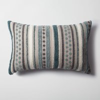 Blau Weiß Grau Gestreifte Lumbar Kissen | Leinen Gewebt Unikat Designerstoff 16x24 Bezug Couch, Bettdeko von FineRoomLiving