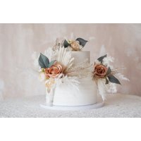 Pampas & Silk Blumen Hochzeitstorte Topper Set Boho Rustikale Dekoration von FineSnowArt