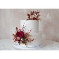 Rote Seide Rose Hochzeitstorte Topper Rustikale Boho Blumendekoration von FineSnowArt