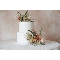 Zwei Ebenen Cake Topper Arrangements Blumen Hochzeitstorte Dekorationen Grün Eukalyptus Pampas Gras Künstliche Toppers von FineSnowArt