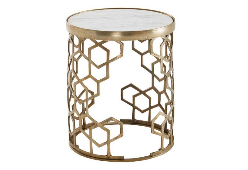 FINEBUY Beistelltisch Beistelltisch Sofatisch Echter Marmor Ø 44cm Tisch Wohnzimmertisch (Echter Marmor Weiß / Gold 46x46x55 cm Rund), Wohnzimmertisch Modern Hoch, Sofatisch Metall von FINEBUY