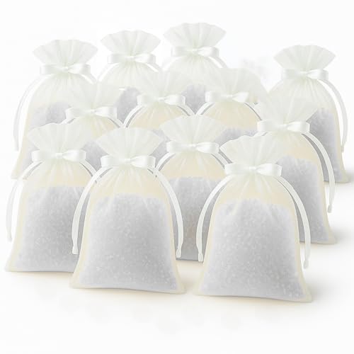 Fineely® Organzabeutel Weiß – 12 Stück (ca. 10x15 cm) I Wiederverwendbare Beutel für Kieselgel Granulat & Trockenmittel I Atmungsaktiv von Fineely