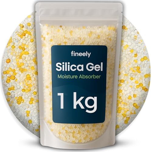 Fineely® Silica Gel Entfeuchter - 1 kg Weiß DUO mit Farbindikator Orange-Grün 3–5 mm Kugeln I Filament Trockner I Wiederverwendbar I Trocknungsgranulat I silicagel von Fineely