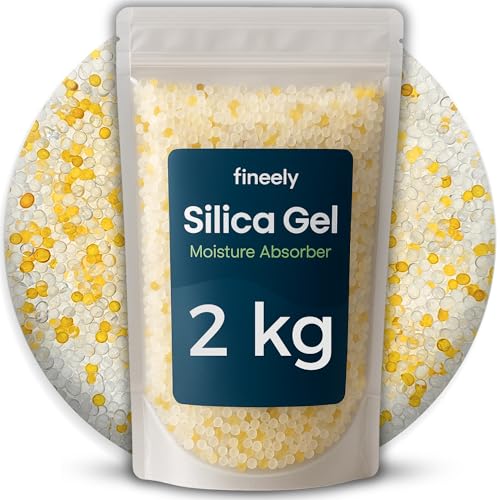 Fineely® Silica Gel Entfeuchter - 2 kg Weiß DUO mit Farbindikator Orange-Grün 3–5 mm Kugeln I Filament Trockner I Wiederverwendbar I Trocknungsgranulat I silicagel von Fineely