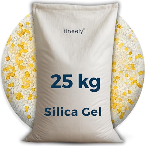 Fineely® Silica Gel Entfeuchter - 25 kg Weiß DUO mit Farbindikator Orange-Grün 3–5 mm Kugeln I Filament Trockner I Wiederverwendbar I Trocknungsgranulat I silicagel von Fineely
