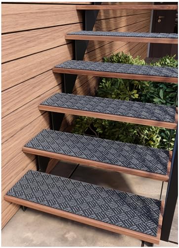 FINEHOUS Treppenmatten für den Außenbereich, rutschfest, 88,9 x 25,4 cm, 6 Stück – Waterhog Teppichmatten mit Gummi-Rückseite, Rautenmuster von Finehous