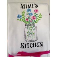 Besticktes Geschirrtuch "Mimi Es Kitchen" Dose Wildblumen Großmutter Design Du Wählst Farben von FinelyCraftedByCara