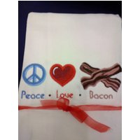 Besticktes Geschirrtuch Peace, Love & Bacon Du Wählst Farben von FinelyCraftedByCara
