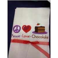 Besticktes Geschirrtuch Peace, Love & Chocolate" You Pick Colors von FinelyCraftedByCara