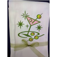 Besticktes Geschirrtuch Weinliebhaber "Pink Cocktail" Martini Glas von FinelyCraftedByCara