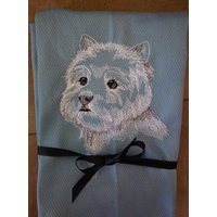 Gratis Name Geschirrtuch Hunderassen Bestickt West Highland Terrier Westie Skizze von FinelyCraftedByCara