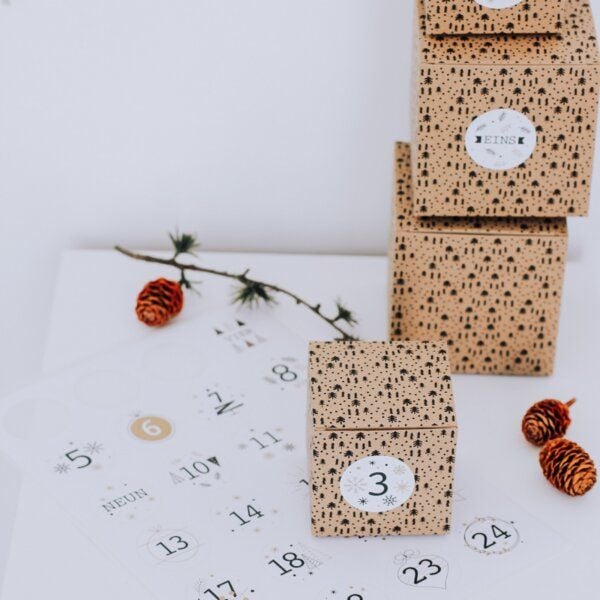 Fines Papeterie Adventskalender UNIQUE Boxen und Aufkleber Zahlen 1-24 von Fines Papeterie