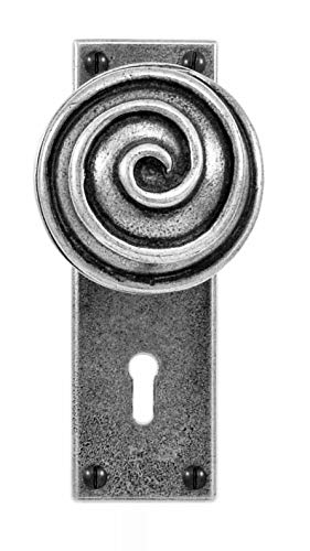 The Handmade Handle Company FD036 Swirl Pewter Door Knob - On Lock/Keyhole (Projection 75MM) Türknauf, Zinnfarben von The Handmade Handle Company