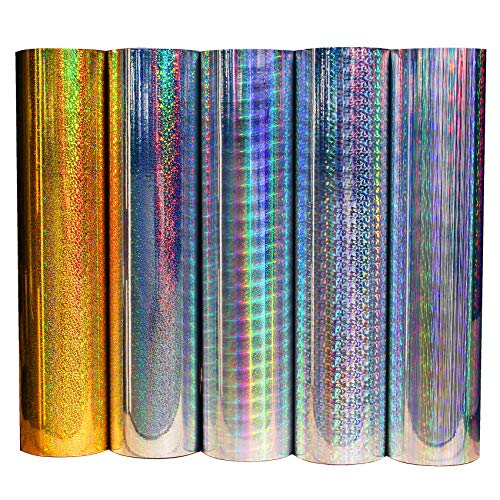 (10,94€/m²) Bastelfolie Selbstklebend Künstlerfolie Aufkleber Plotterfolie Hologramm Oilslick Glitzer Folie Aufkleber Plottfolie (Flakes Gold, 61cm Breite) von Finest Folia