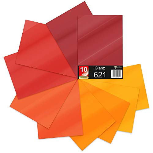 10 x Din A4 Bögen Plotterfolie 621/631 Selbstklebende Folie im Set Vinyl zum Plotten DIY Bastelfolie Sticker Beschriftung Aufkleber 29,7x21cm (Rottöne matt, 10er Set) von Finest Folia