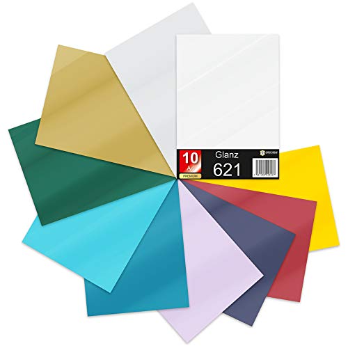 10 x Din A4 Bögen Plotterfolie 621/631 Selbstklebende Folie im Set Vinyl zum Plotten DIY Bastelfolie Sticker Beschriftung Aufkleber 29,7x21cm Bunt matt, 10er Set) von Finest Folia