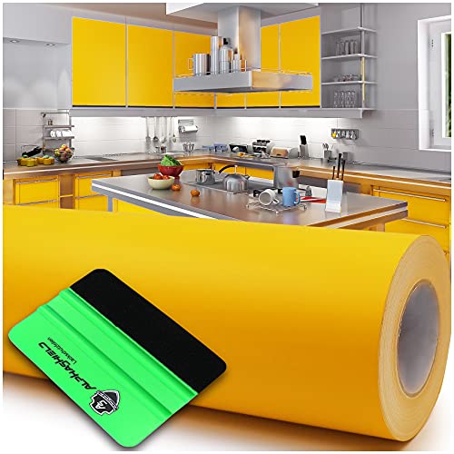 10m x 63cm Plotterfolie + Rakel Hochglanz Glanz oder Matt Klebefolie Möbelfolie Küchenfolie Badfolie Dekofolie (021 Gelb, Matt) von Finest Folia