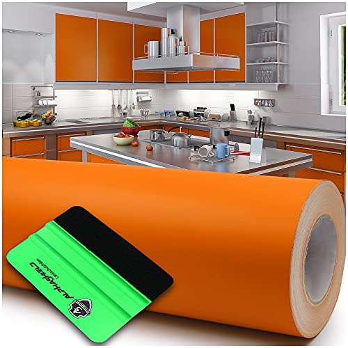 10m x 63cm Plotterfolie + Rakel Hochglanz Glanz oder Matt Klebefolie Möbelfolie Küchenfolie Badfolie Dekofolie (034 Orange, Matt) von Finest Folia
