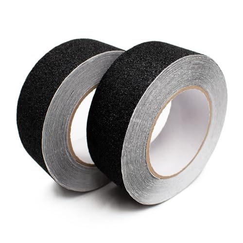 2 Rollen Anti Rutsch Streifen 10mx50mm für Treppe Dusche Badewanne Antirutsch Klebeband selbstklebend grip tape für Innen- und Außenbereich (Schwarz) von Finest Folia