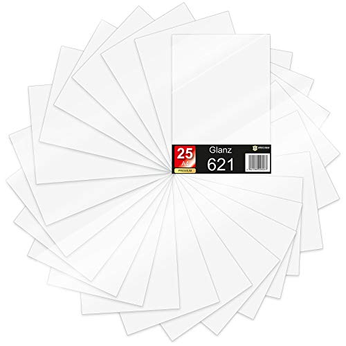 25 x Din A4 Bögen Plotterfolie 621/631 Selbstklebende Folie im Set Vinyl zum Plotten DIY Bastelfolie Sticker Beschriftung Aufkleber 29,7x21cm (Weiß glanz, 25er Set) von Finest Folia