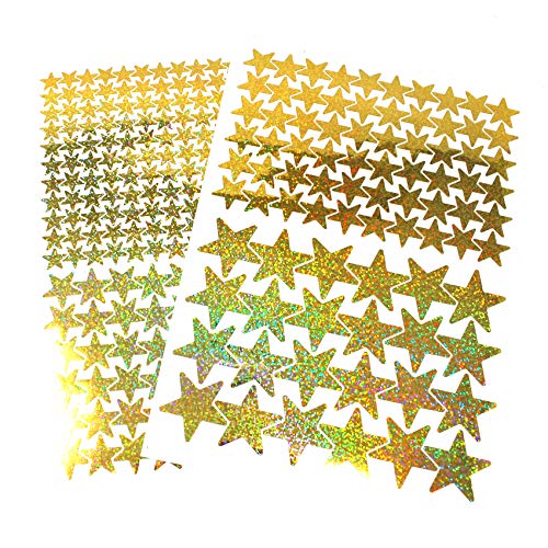 309 Sterne Aufkleber Set Sticker Deko Folie selbstklebend Glitter Hologramm Oilslick Bastelmaterial zum Basteln (Flakes Gold K016) von Finest Folia