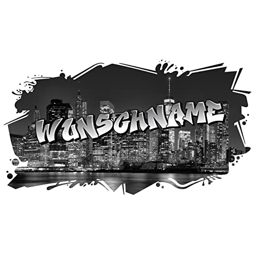 3D Graffiti Wandtattoo 97x53cm Streetart Wandsticker Jugendzimmer Kinderzimmer Wohnzimmer Deko Wandbild selbstklebend W008 (01 New York, Mit Wunschname) von Finest Folia