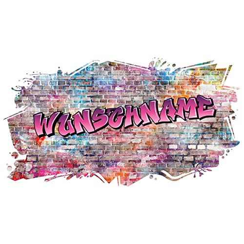 3D Graffiti Wandtattoo 97x53cm Streetart Wandsticker Jugendzimmer Kinderzimmer Wohnzimmer Deko Wandbild selbstklebend W008 (03 Mauer Multicolor, Mit Wunschname) von Finest Folia