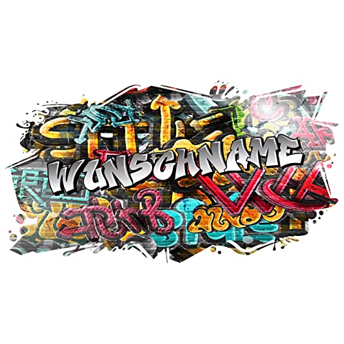 3D Graffiti Wandtattoo 97x53cm Streetart Wandsticker Jugendzimmer Kinderzimmer Wohnzimmer Deko Wandbild selbstklebend W008 (07 Sprayer, Mit Wunschname) von Finest Folia