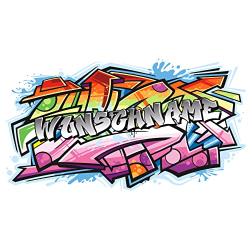 3D Graffiti Wandtattoo 97x53cm Streetart Wandsticker Jugendzimmer Kinderzimmer Wohnzimmer Deko Wandbild selbstklebend W008 (09 Sprayer 2, Mit Wunschname) von Finest Folia