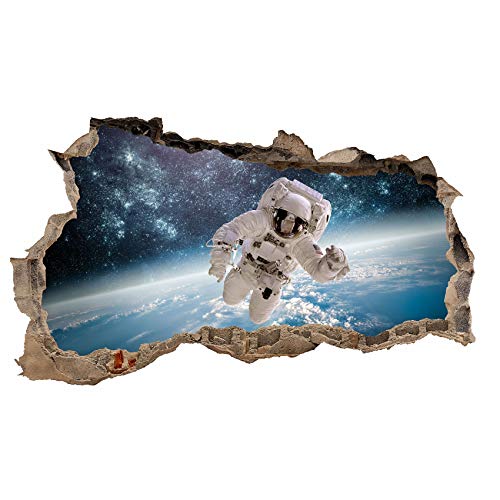 3D Wandtattoo Mauerloch Wandsticker Wandaufkleber Durchbruch Städte Landschaft Abenteuer selbstklebend H 60 x B 100 Schlafzimmer Wohnzimmer (WL09 Astronaut) von Finest Folia