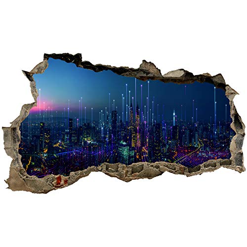 3D Wandtattoo Mauerloch Wandsticker Wandaufkleber Durchbruch Städte Landschaft Abenteuer selbstklebend H 60 x B 100 Schlafzimmer Wohnzimmer (WL53 Future City) von Finest Folia