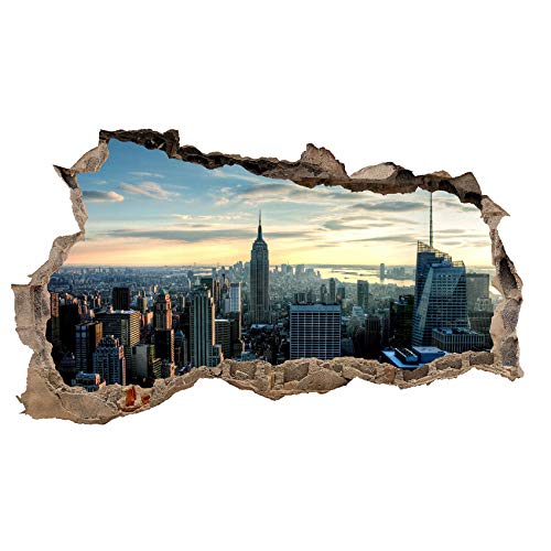 3D Wandtattoo Mauerloch Wandsticker Wandaufkleber Durchbruch Städte Landschaft Abenteuer selbstklebend H 60 x B 100 Schlafzimmer Wohnzimmer (WL08 New York) von Finest Folia